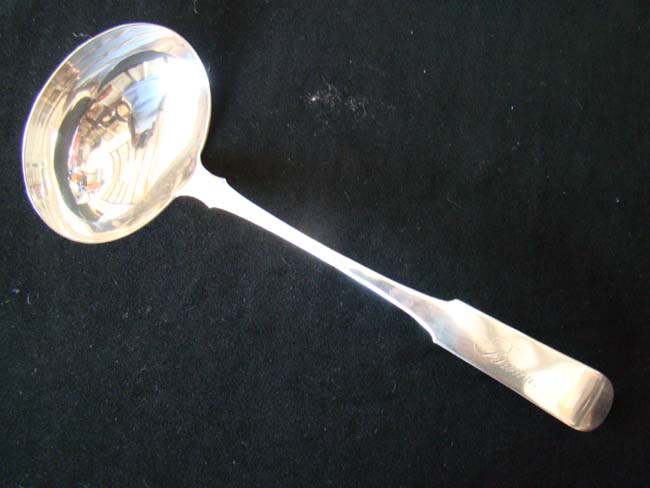 A fine and large Coin Silver Ladle made by Benjamin Frobisher of Boston circa 1820 for the BROWN family of Rhode Island